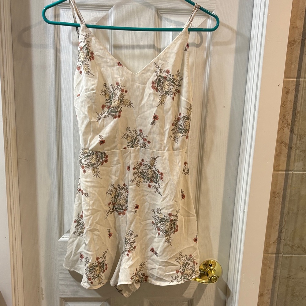 Lush Cream and Red Floral Jumpsuit